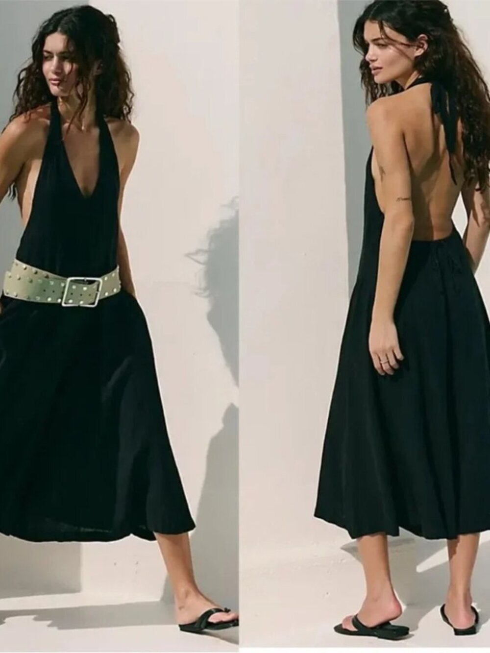 New Free People Free-est Reese Linen Blend Halter Neckline Culotte One-Piece XS